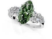 Cluster Engagement Ring Setting for Fancy Green Marquise Center with 2-Row Shoulder Clusters and Prong Head in Sterling Silver