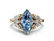 Leaf Cluster Engagement Ring Setting for Fancy Blue Marquise Center with Marquise Accents and Prong Head in Yellow Gold