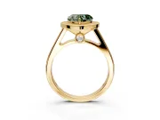 Halo Engagement Ring Setting for Fancy Green Heart-Shaped Center with Outer Bezel Rim, Pave Band and Prong Head in Yellow Gold