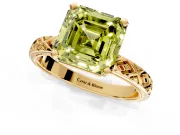 Solitaire Engagement Ring Setting for Fancy Yellow Asscher Cut Center with Milgrain X Pattern Band and Prong Head in Yellow Gold