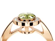 Bezel-Framed Halo Engagement Ring Setting for Fancy Yellow Oval Center with Pave Band and Prong Head in Rose Gold