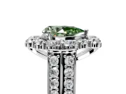 Large Accent Halo Engagement Ring Setting for Fancy Green Pear-Shaped Center with Pave Split Shank and Prong Head in Platinum