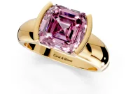 Tension Engagement Ring Setting for Fancy Pink Asscher Cut Center with Wide Flat Band and Tension Head in Yellow Gold
