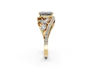 Halo Engagement Ring Setting for Emerald Cut Center with Marquise and Pave Bypass Band and Prong Head in Yellow Gold