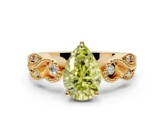 Leaf Engagement Ring Setting for Fancy Yellow Pear-Shaped Center with Milgrain Accent Band and Prong Head in Yellow Gold
