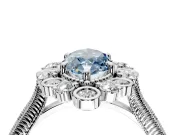 Milgrain Halo Engagement Ring Setting for Fancy Blue Marquise Center with Bezel Point Accents and Prong Head in Sterling Silver