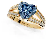 Split Shank Engagement Ring Setting for Fancy Blue Heart-Shaped Center with Pave Split Shank and Prong Head in Yellow Gold