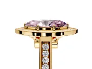 Halo Engagement Ring Setting for Fancy Pink Marquise Center with Outer Bezel Rim, Pave Band and Prong Head in Yellow Gold