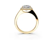 Halo Engagement Ring Setting for Princess Cut Center with Plain Tapered Band and Prong Head in Yellow Gold