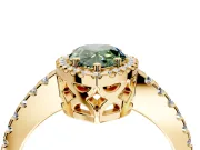 Accent Halo Engagement Ring Setting for Fancy Green Pear-Shaped Center with Full-Length Pave Band and Prong Head in Yellow Gold