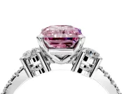 3 Stone Engagement Ring Setting for Fancy Pink Radiant Cut Center with Round Cut Side Accents and Prong Head in Platinum