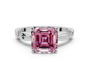 Solitaire Engagement Ring Setting for Fancy Pink Asscher Cut Center with Carved Leaf Shoulders and Prong Head in Sterling Silver
