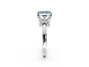 Floral Engagement Ring Setting for Fancy Blue Radiant Cut Center with Marquise Cluster Shoulders and Prong Head in Sterling Silver