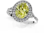 Halo Engagement Ring Setting for Fancy Yellow Oval Center with Milgrain Rim, Pave Band and Prong Head in Sterling Silver
