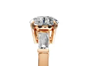 3 Stone Engagement Ring Setting for Round Cut Center with Baguette Accents and Prong Head in Rose Gold
