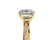 Side Accent Engagement Ring Setting for Asscher Cut Center with Accent Shoulders and Prong Head in Yellow Gold