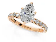 Solitaire Engagement Ring Setting for Pear-Shaped Center with Shared-Prong Accents and Prong Head in Rose Gold