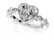 Milgrain Bezel Engagement Ring Setting for Heart-Shaped Center with Marquise Stations and Bezel Head in White Gold