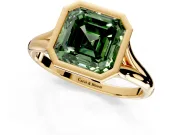 Solitaire Engagement Ring Setting for Fancy Green Asscher Cut Center with V Split Shank and Bezel Head in Yellow Gold