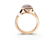 Halo Engagement Ring Setting for Fancy Pink Princess Cut Center with Narrow Pave Split Shank and Prong Head in Rose Gold