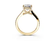 Solitaire Engagement Ring Setting for Princess Cut Center with Widening Pave Band and Claw Prong Head in Yellow Gold