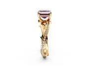 Solitaire Engagement Ring Setting for Fancy Pink Asscher Cut Center with Pave and Plain Crossover Band and Prong Head in Yellow Gold