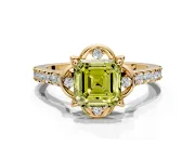 Floral Engagement Ring Setting for Fancy Yellow Asscher Cut Center with Pave Band and Floral Prong Head in Yellow Gold