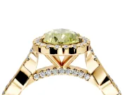 Halo Engagement Ring Setting for Fancy Yellow Pear-Shaped Center with Twist Band and Prong Head in Yellow Gold