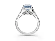 Solitaire Engagement Ring Setting for Fancy Blue Princess Cut Center with Pave Cathedral Shoulders and Prong Head in Platinum