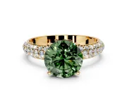 Solitaire Engagement Ring Setting for Fancy Green Round Cut Center with Domed Multi-Row Pave Band and Prong Head in Yellow Gold