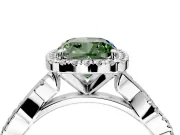 Halo Engagement Ring Setting for Fancy Green Cushion Cut Center with Pave and Plain Twist Band and Prong Head in White Gold