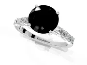 Baguette Engagement Ring Setting for Fancy Black Round Cut Center with Alternating Bar-Set Band and Prong Head in Sterling Silver