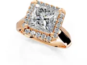 Halo Engagement Ring Setting for Princess Cut Center with Square Band and Prong Head in Rose Gold