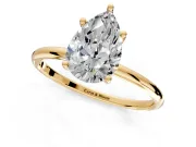 Solitaire Engagement Ring Setting for Pear-Shaped Center with Straight Thin Band and Prong Head in Yellow Gold