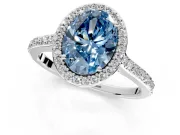 Halo Engagement Ring Setting for Fancy Blue Oval Center with Pave Accents, Heart Basket and Prong Head in Platinum
