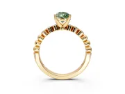 Solitaire Engagement Ring Setting for Fancy Green Pear-Shaped Center with Bezel-Dot Beaded Band and Prong Head in Yellow Gold