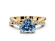 Solitaire Engagement Ring Setting for Fancy Blue Heart-Shaped Center with Half-Pave Crossover Band and Prong Head in Yellow Gold