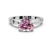 Solitaire Engagement Ring Setting for Fancy Pink Heart-Shaped Center with Carved Leaf Shoulders and Prong Head in Platinum
