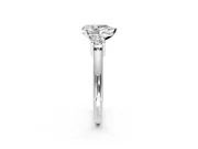 3 Stone Engagement Ring Setting for Pear-Shaped Center with Wide Plain Band and Prong Head in Platinum