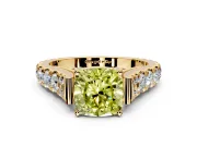 Solitaire Engagement Ring Setting for Fancy Yellow Cushion Cut Center with Pave Cathedral Shoulders and Prong Head in Yellow Gold