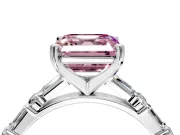 Baguette Engagement Ring Setting for Fancy Pink Asscher Cut Center with Alternating Bar-Set Band and Prong Head in Platinum
