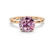 Solitaire Engagement Ring Setting for Fancy Pink Round Cut Center with Bamboo Band and Prong Head in Rose Gold