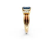 Solitaire Engagement Ring Setting for Fancy Blue Emerald Cut Center with Grooved Bar Accent Band and Prong Head in Yellow Gold