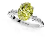 Solitaire Engagement Ring Setting for Fancy Yellow Oval Center with Bezel-Dot Beaded Band and Prong Head in White Gold