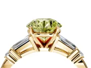 Bar-Set Engagement Ring Setting for Fancy Yellow Round Cut Center with Tapered Baguette Accents and Prong Head in Yellow Gold