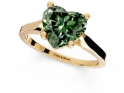 Solitaire Engagement Ring Setting for Fancy Green Heart-Shaped Center with Tapered Shoulders and Prong Head in Yellow Gold