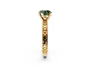 Solitaire Engagement Ring Setting for Fancy Green Round Cut Center with XO Engraved Band and Prong Head in Yellow Gold
