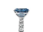 Solitaire Engagement Ring Setting for Fancy Blue Emerald Cut Center with Large Accent Band and Prong Head in Platinum