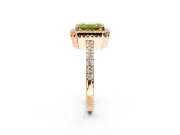 Halo Engagement Ring Setting for Fancy Yellow Emerald Cut Center with Inner Milgrain Border and Prong Head in Rose Gold