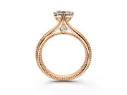 Solitaire Engagement Ring Setting for Asscher Cut Center with Milgrain Cathedral Band and Prong Head in Rose Gold
